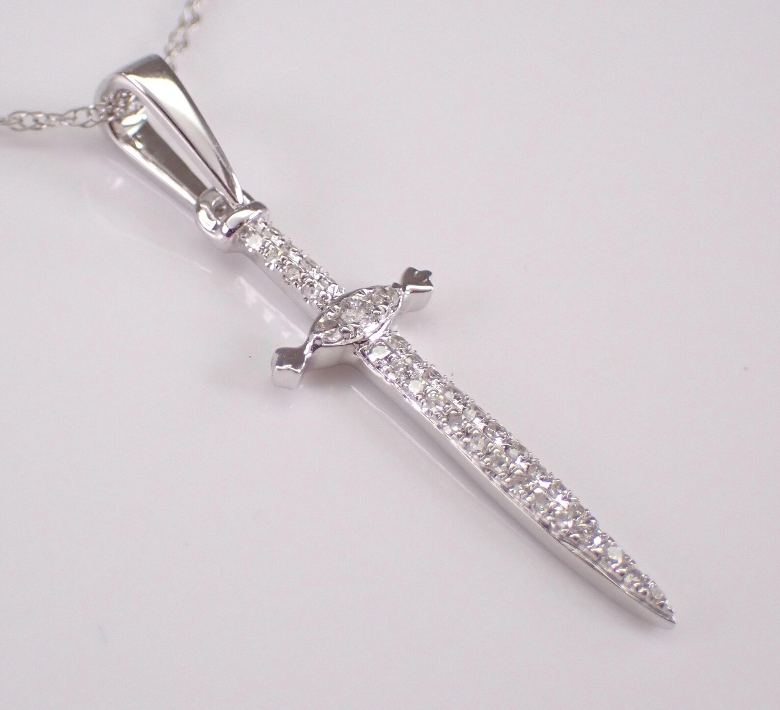0.40 Ct Round Moissanite Dagger Spear Blade Knife Pendant 14K White Gold Plated