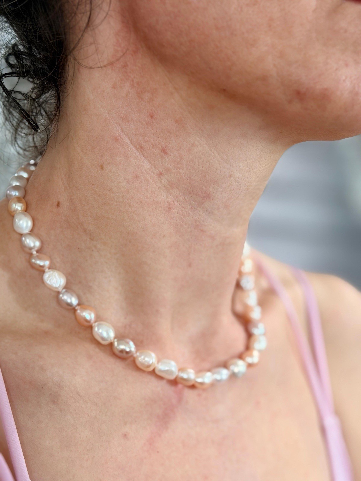 June Birthstone Multicolor Pastel Pink White Purple Pearl Bridal Necklace, Gift