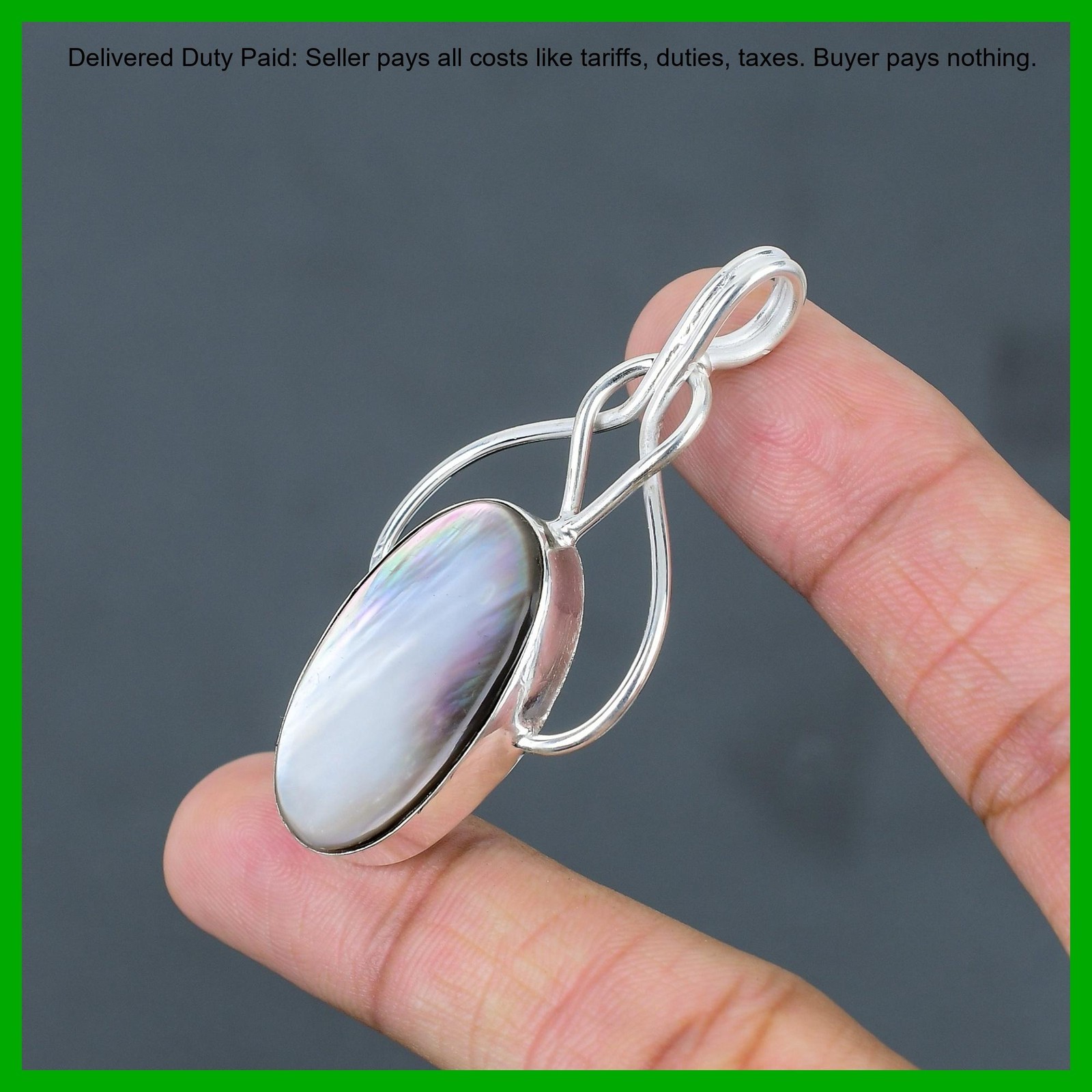 Sterling Silver Oval June Mother Of Pearl Gemstone Wife Wedding Birthday Pendant