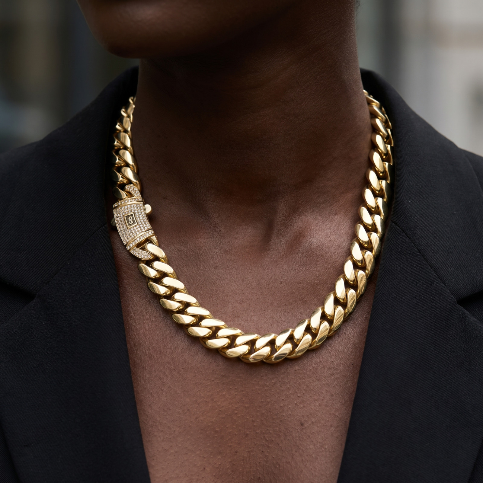 14K gold plated stainless steel cuban link necklace andbracelet for men or women