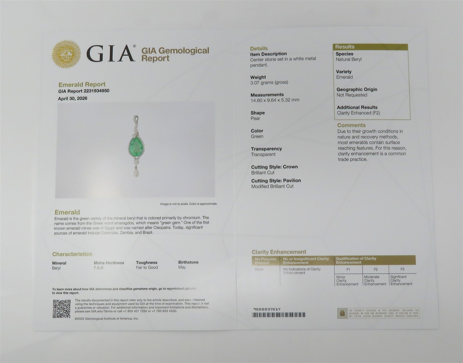 NYJEWEL GIA Certified White Gold 3.73ct Emerald 55 Diamond Pendant Necklace 18″