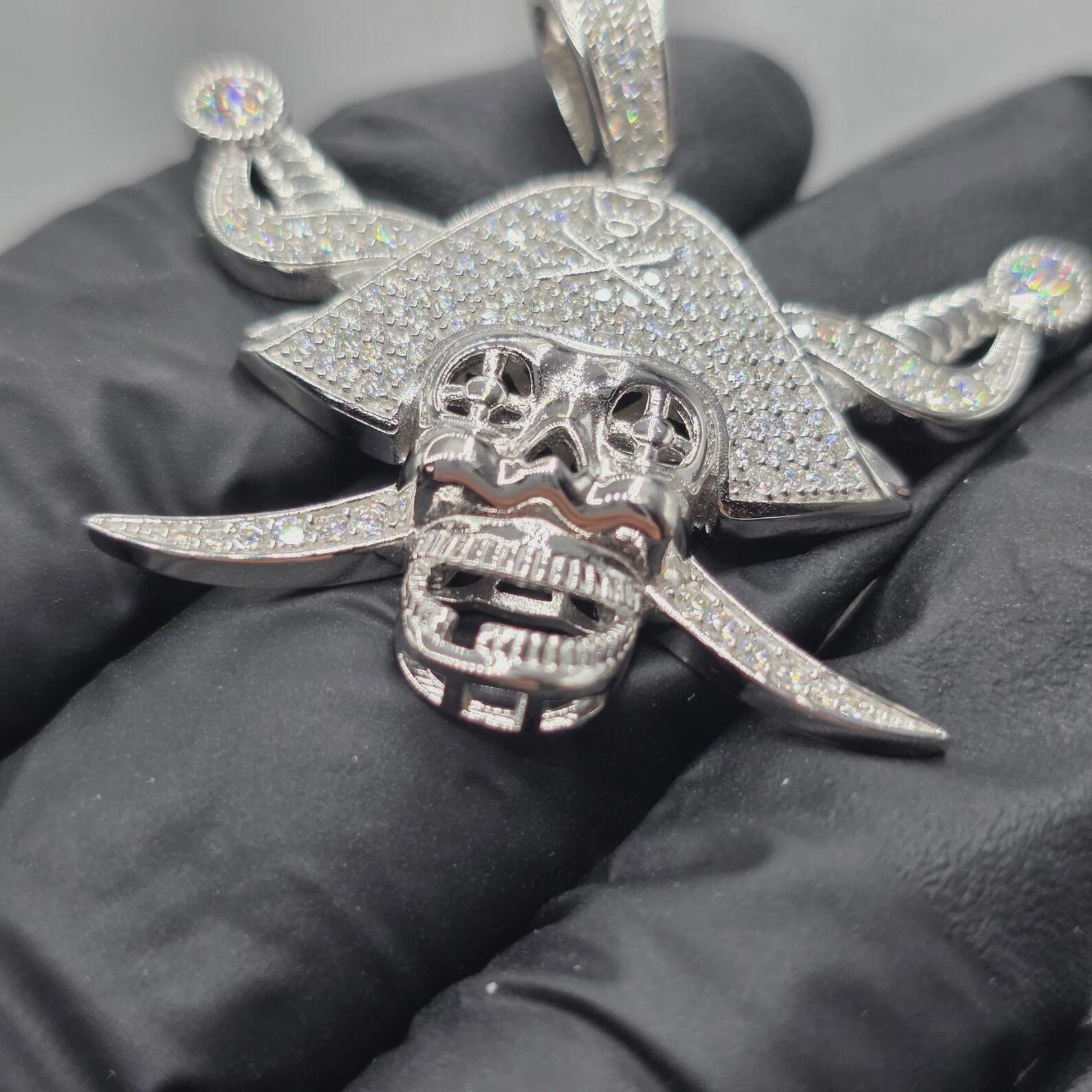1 Ct Round Cut Lab Created Moissanite Pirate Shape Pendant 14K White Gold Plated