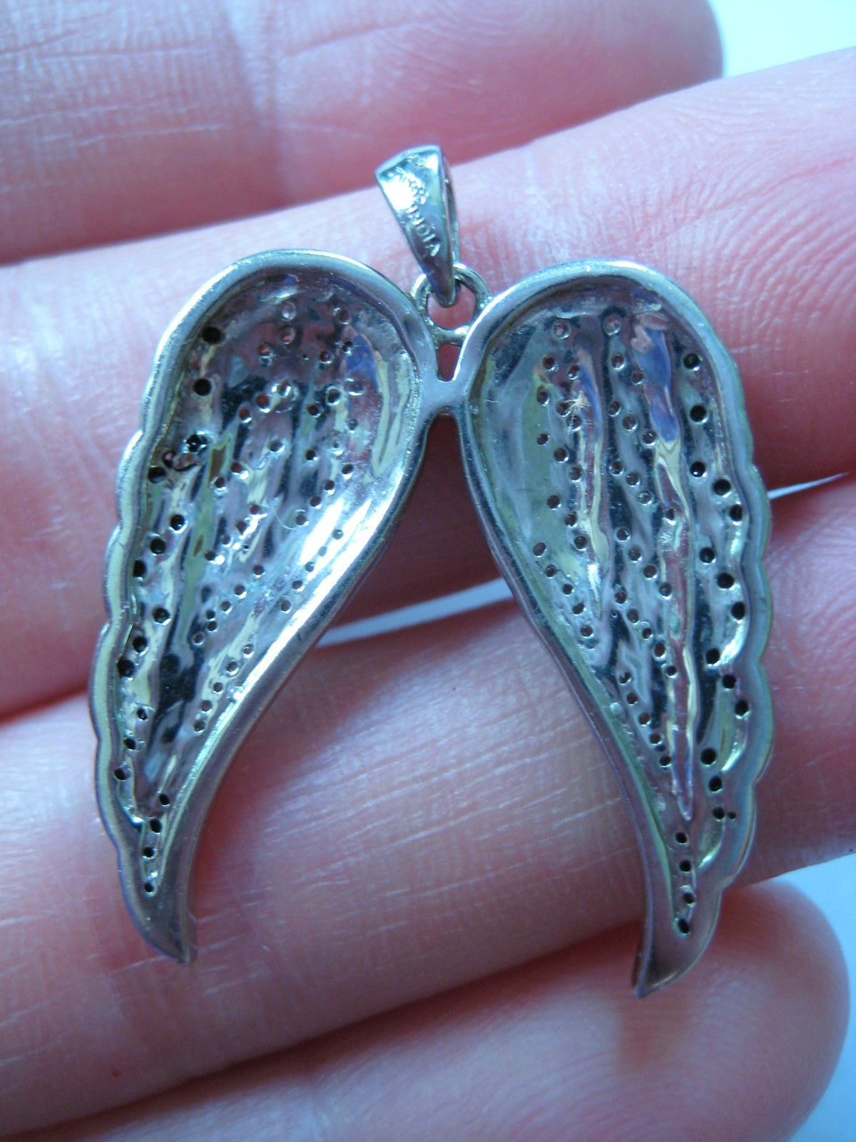 Kay Jewelers JWBR Sterling Silver White Black Diamond Angel Wings Pendant (C1)
