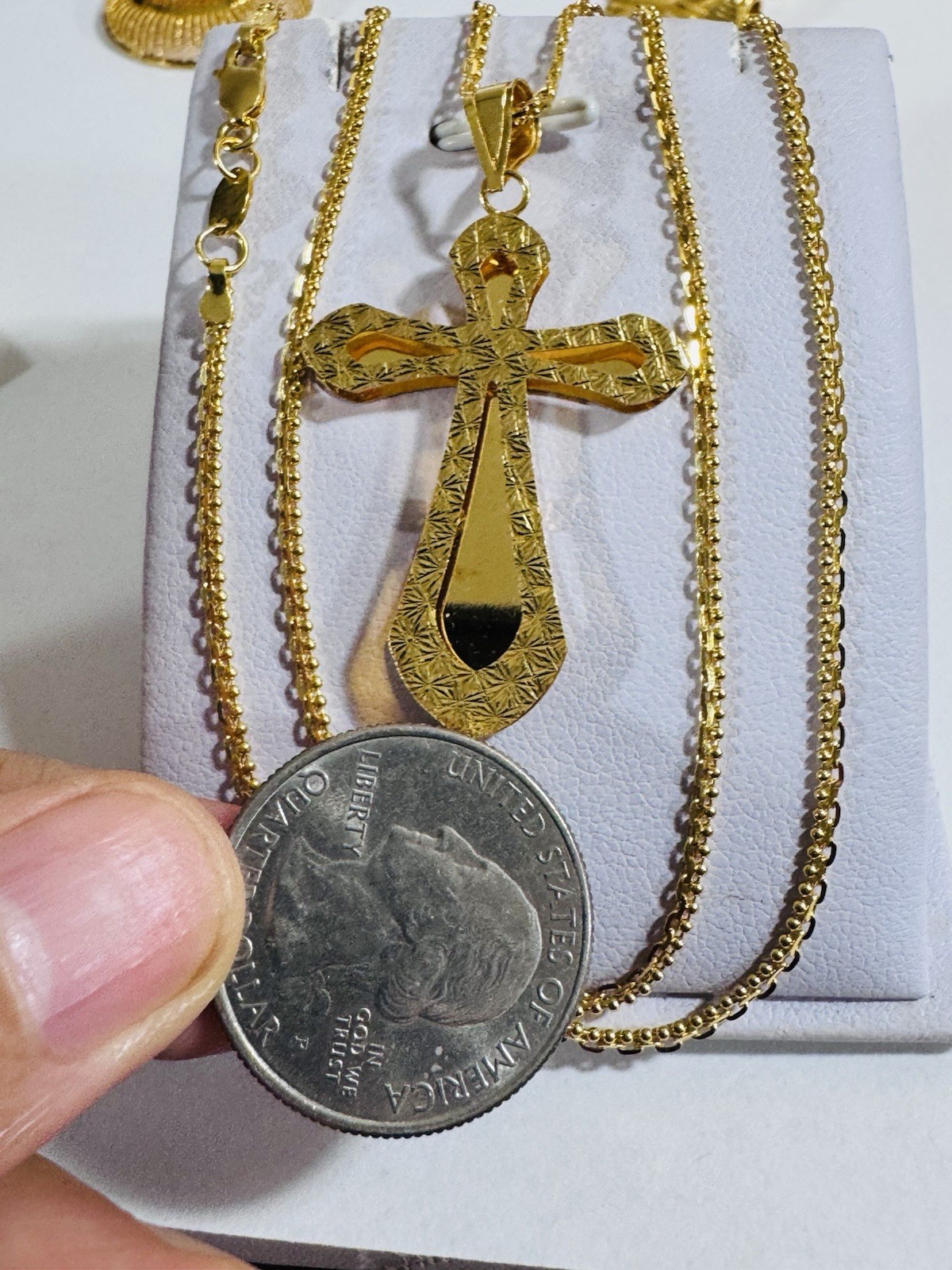 Saudi Dubai 22K Solid 916 Real Gold Cross Set Necklace 20” Long 9.55g 2.2mm