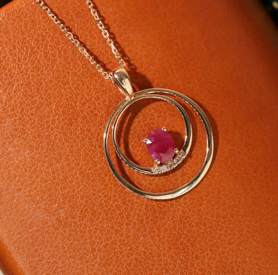 Lab Created Ruby & Moissanite Pendant Gold Plated 925 Silver Pendant For Him