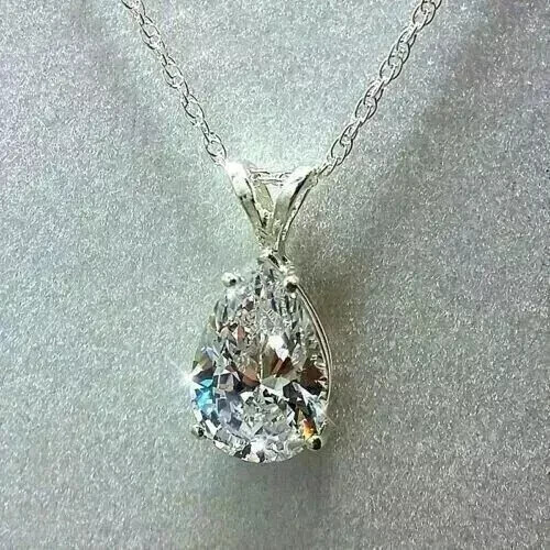2.00Ct Pear Cut Lab Created Diamond 18k White Gold Plated 925 Solitaire Pendant