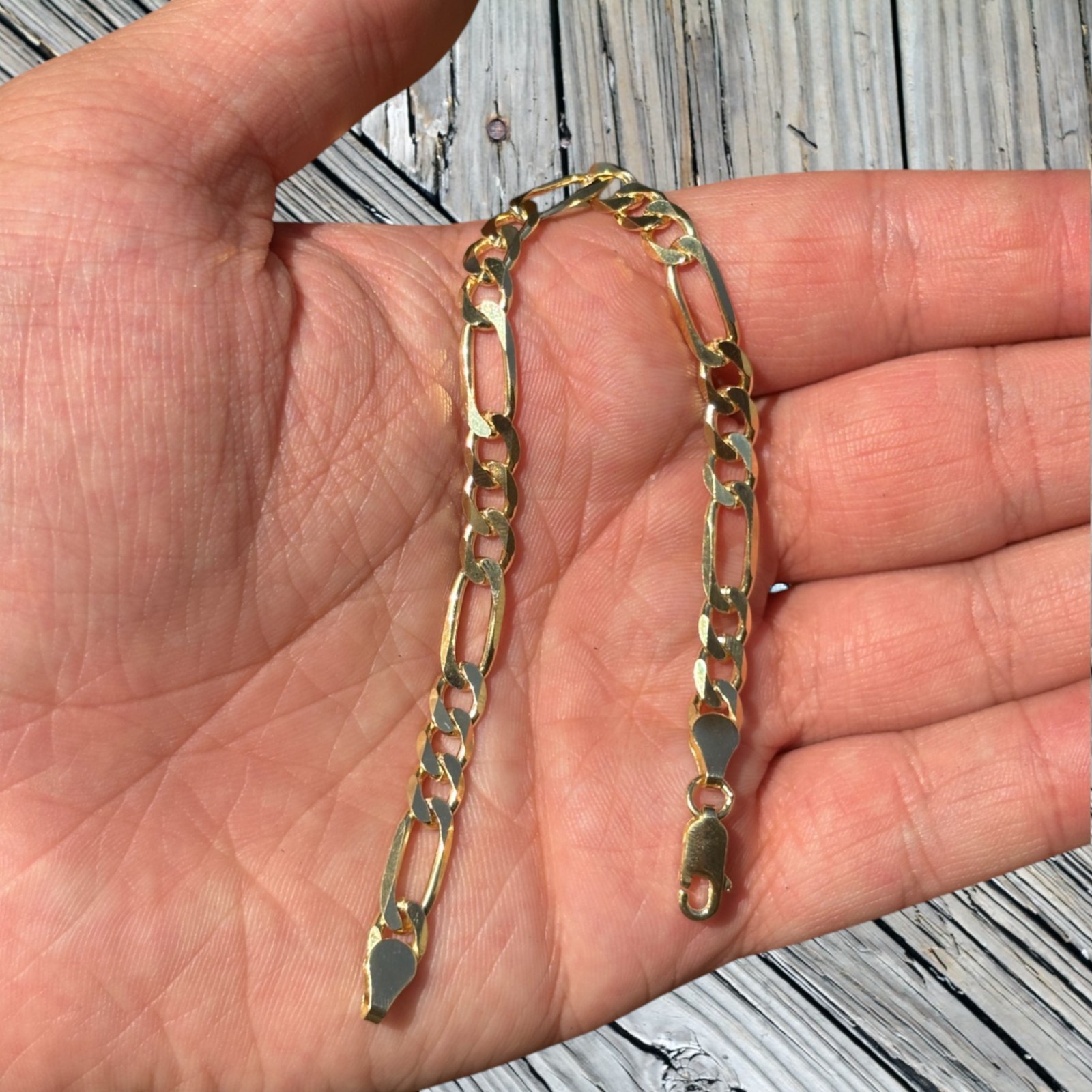6mm Figaro Bracelet Link – Real Solid 925 Sterling Silver Or 14k Gold Vermeil