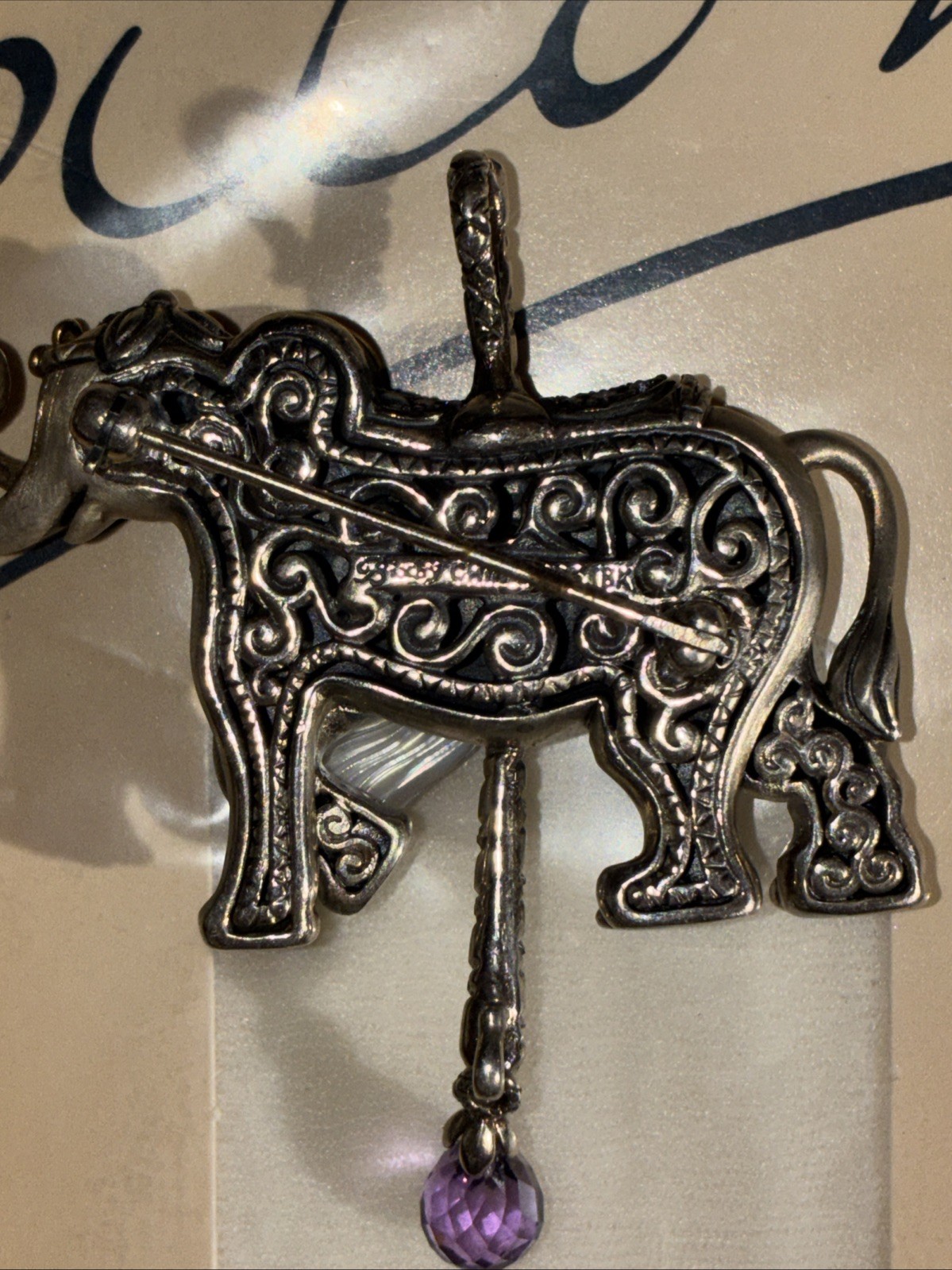 Barbara Bixby Carousel Elephant Pin Pendant Gemstone Tassel MOP Turquoise Iolite