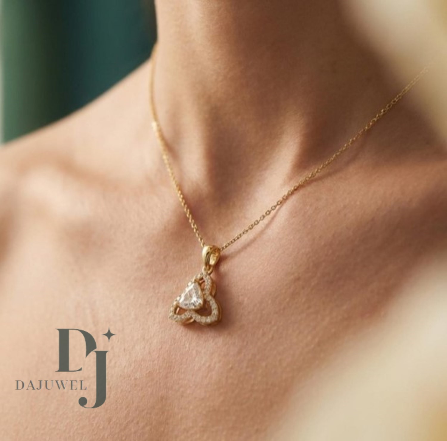2.80 Carat Trillion Cut Moissanite Floral Wedding Pendant Solid 14K Yellow Gold
