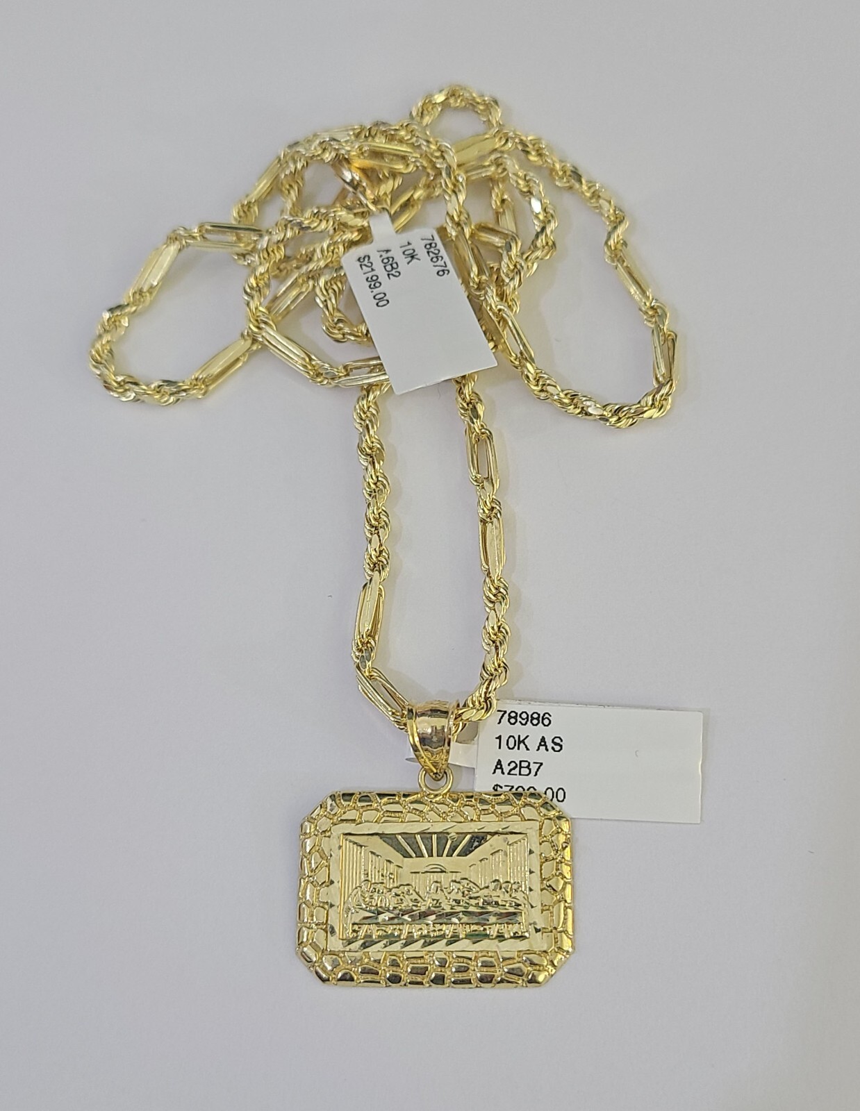10k Milano Rope Chain Last Supper Charm Necklace SET 3mm 18″ 20″ 22″ 24″