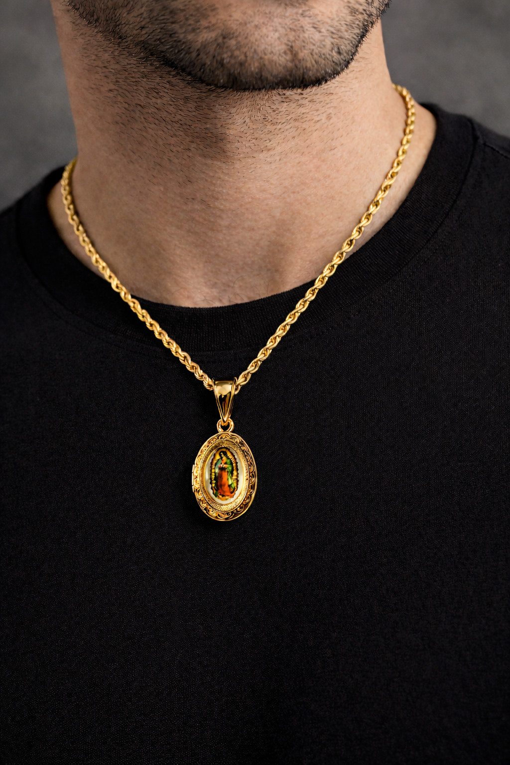 Italian 1/200 14k Yellow Gold Lady Guadalupe Locket Pendant Religious Catholic
