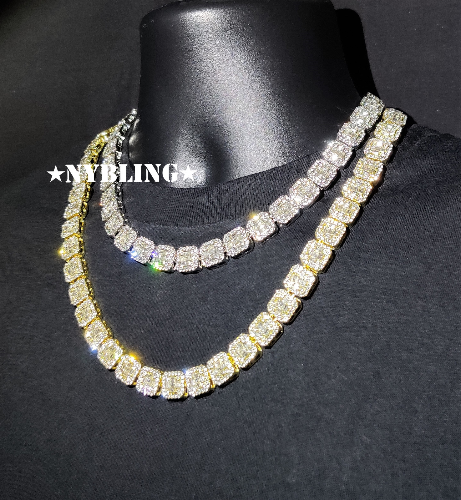 Solid 10K Gold Baguette Moissanite Tennis Choker 18/20In Hip Hop Necklace