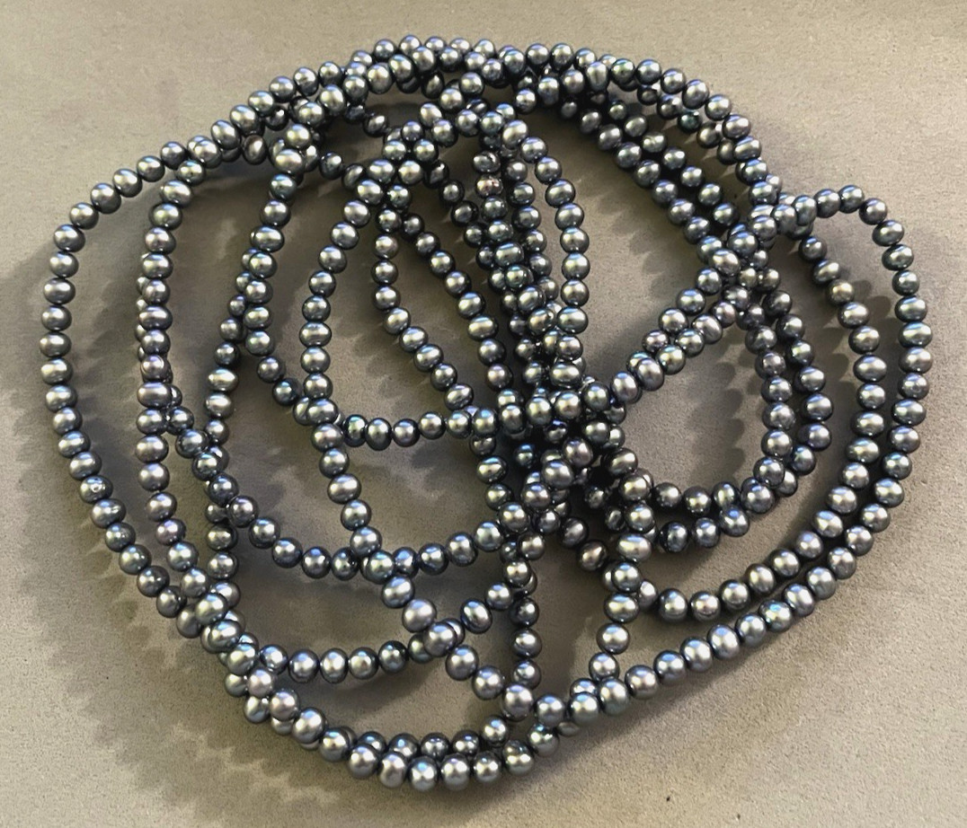 Macy’s 6 mm Silver Peacock Luster Fresh Water Pearl Endless 100” Necklace Mint