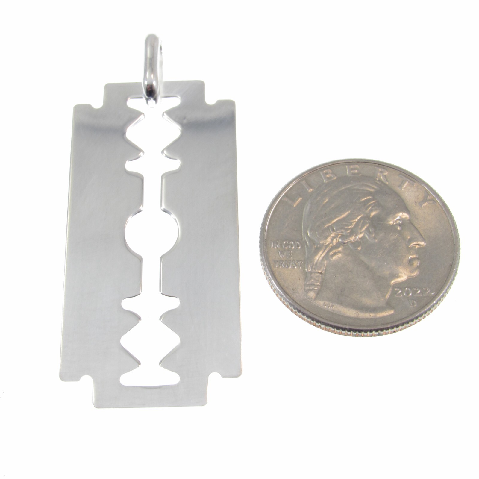 Solid 925 Sterling Silver Razor Blade Pendant, Grunge Punk Goth Hip Hop Jewelry