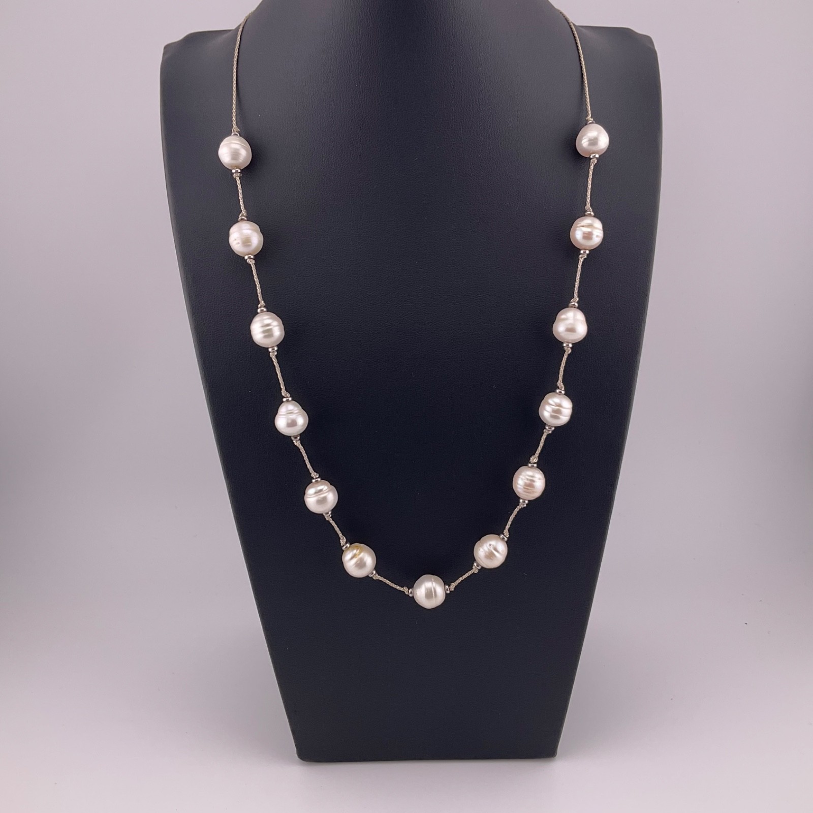 LUC Lucas Lameth Genuine Baroque Pearl Lariat Necklace Sterling Silver Tassel