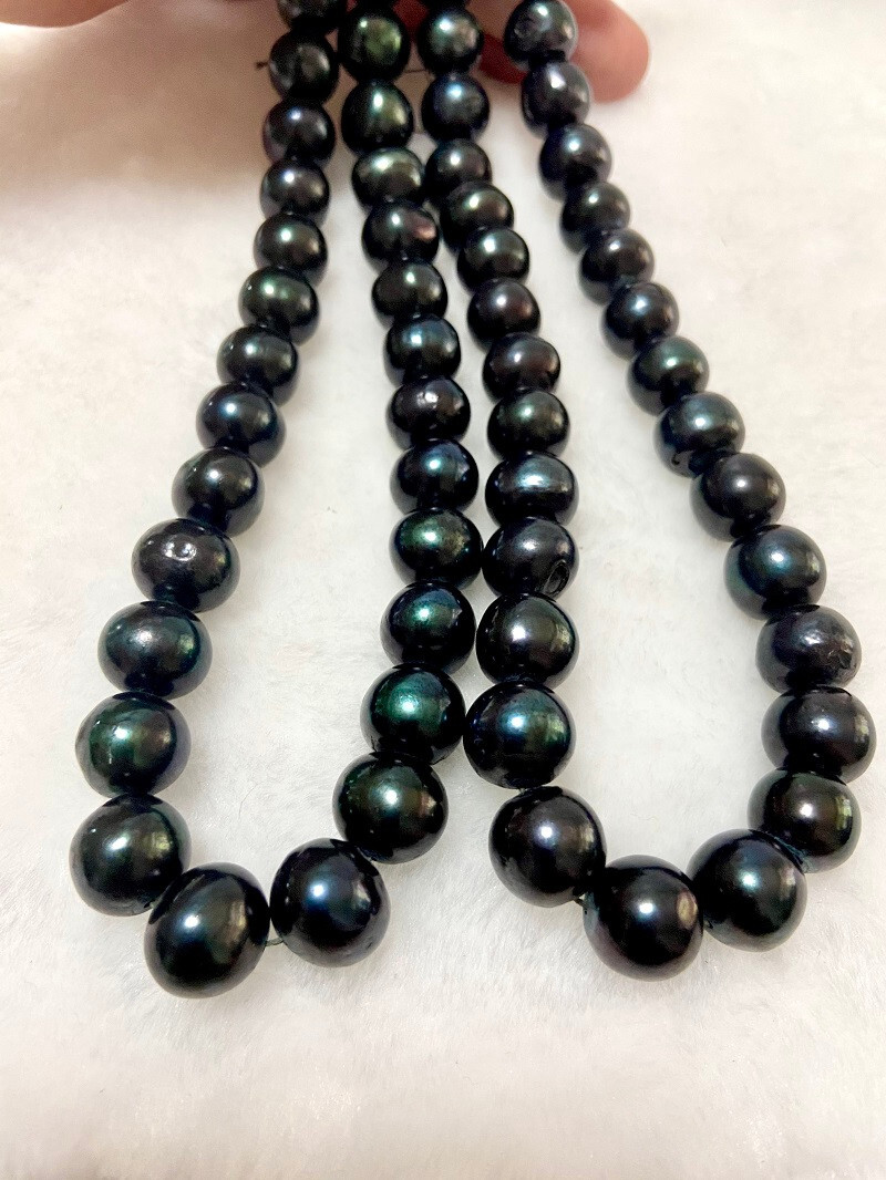 HUGE 17″12-15MM natural south sea genuine dark black near round pearl necklace 6