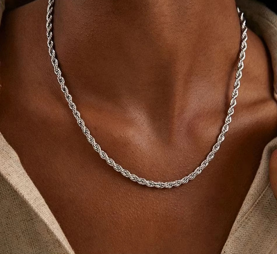 4mm Diamond Cut Solid 925 Sterling Silver Italian Rope Chain Men’s Necklace