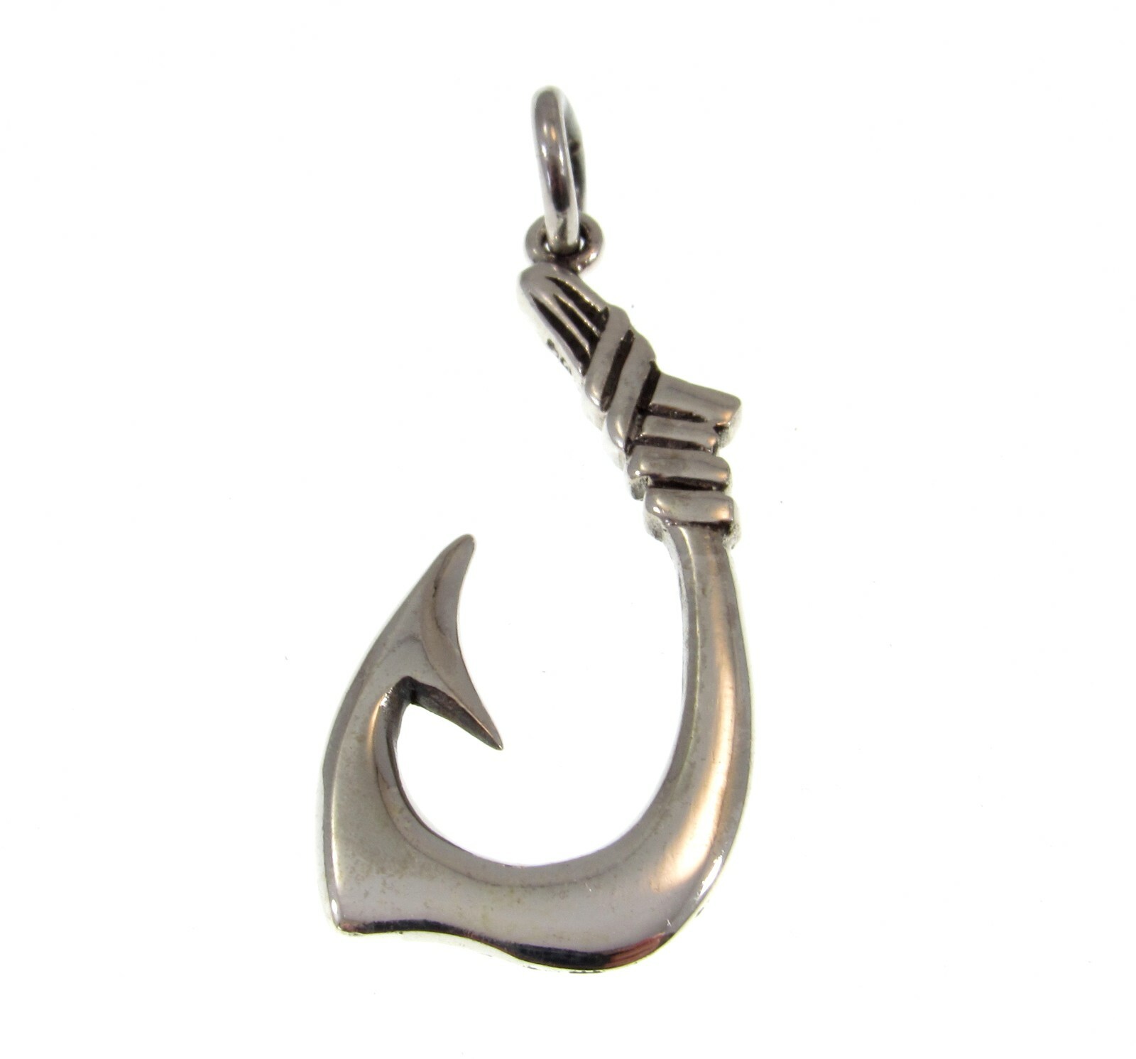 Handcrafted Solid 925 Sterling Silver 3D Nautical Barbed FISH J HOOK Pendant