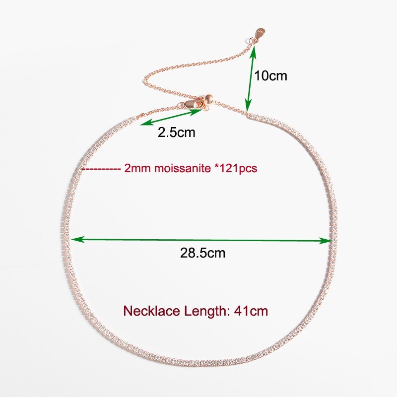 2mm VVS1 Moissanite Tennis Necklace Choker Women Gift 925 Silver 18K Gold Plated