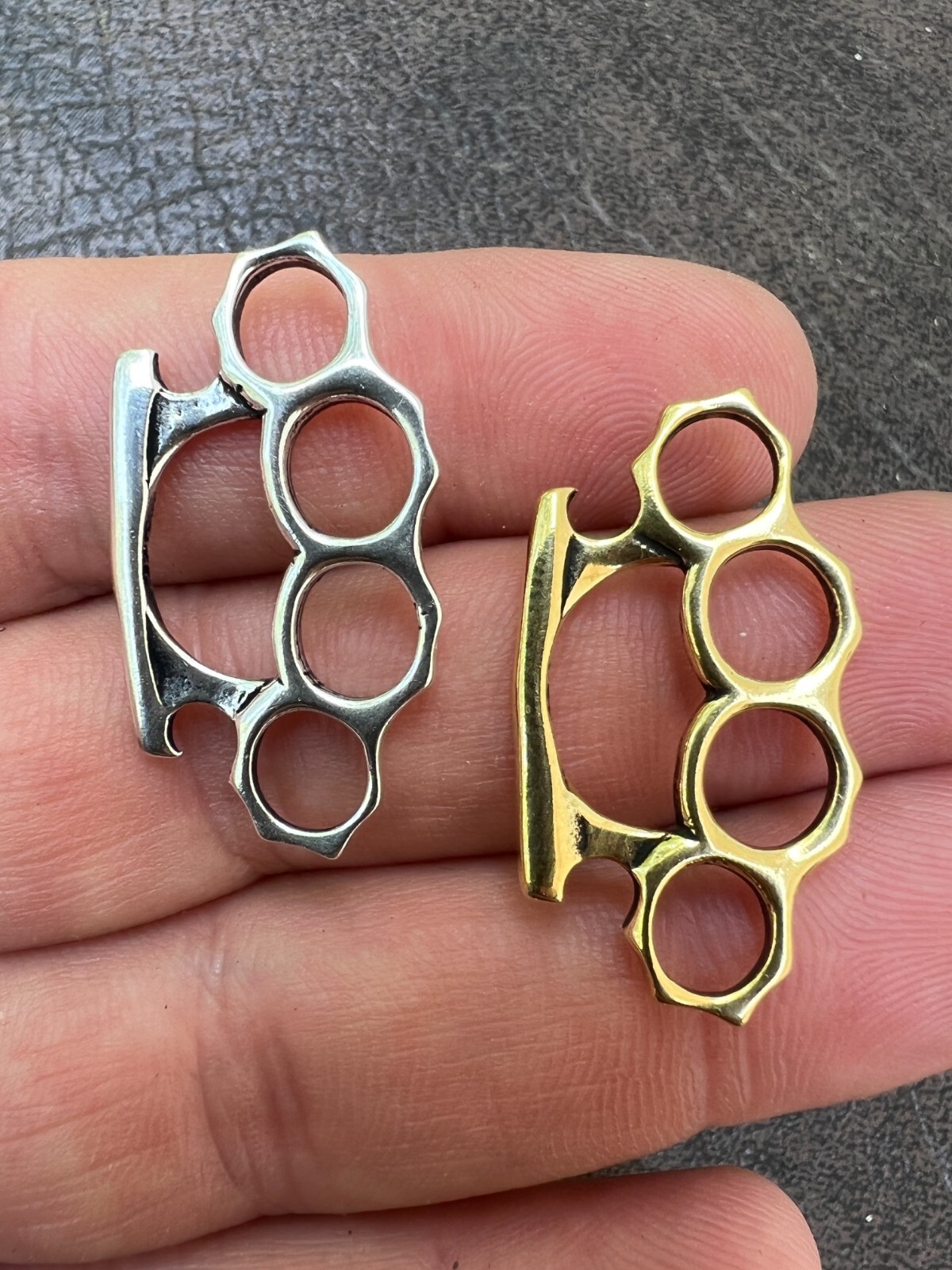 Real 925 Silver / 14k Gold Plated Brass Knuckle Oxidized Pendant Necklace Charm