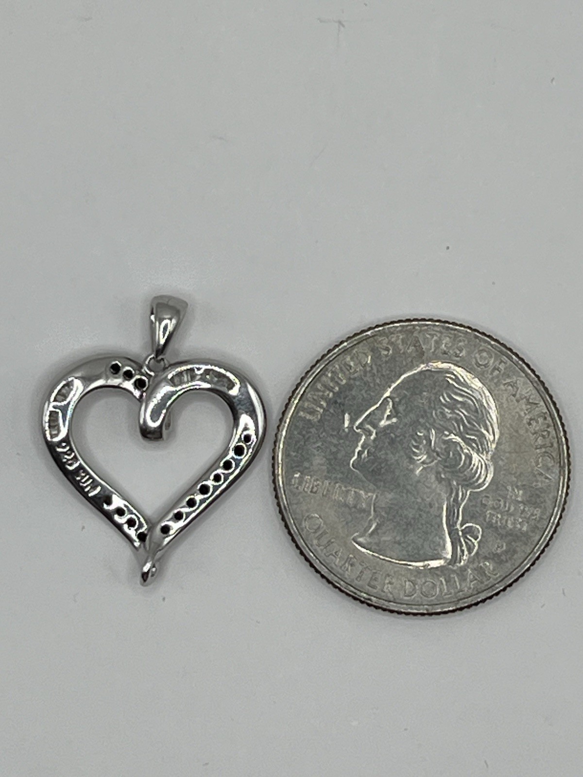 925 Sterling Silver Open Heart Charm Pendant, Channel-Set Baguette Diamonds