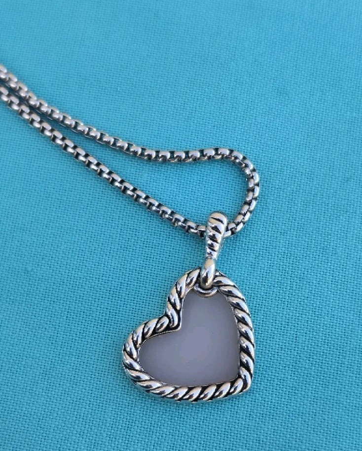 David Yurman DY Elements Pink Opal Heart Amulet Sterling Silver Pave Diamonds