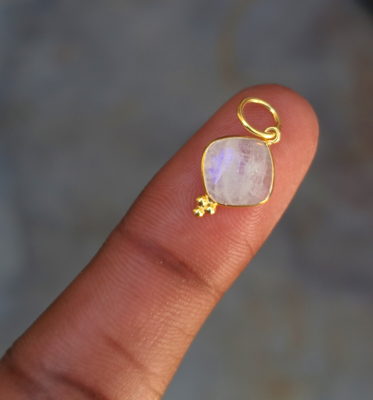 18k Solid Gold Charm Natural Moonstone Gemstone Charm Handmade Neckless Pendant