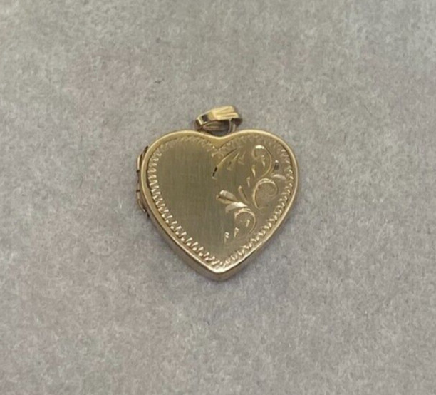NEW 14K Yellow Gold Brushed & Shiny Heart Locket with Engraved Design 1.4g