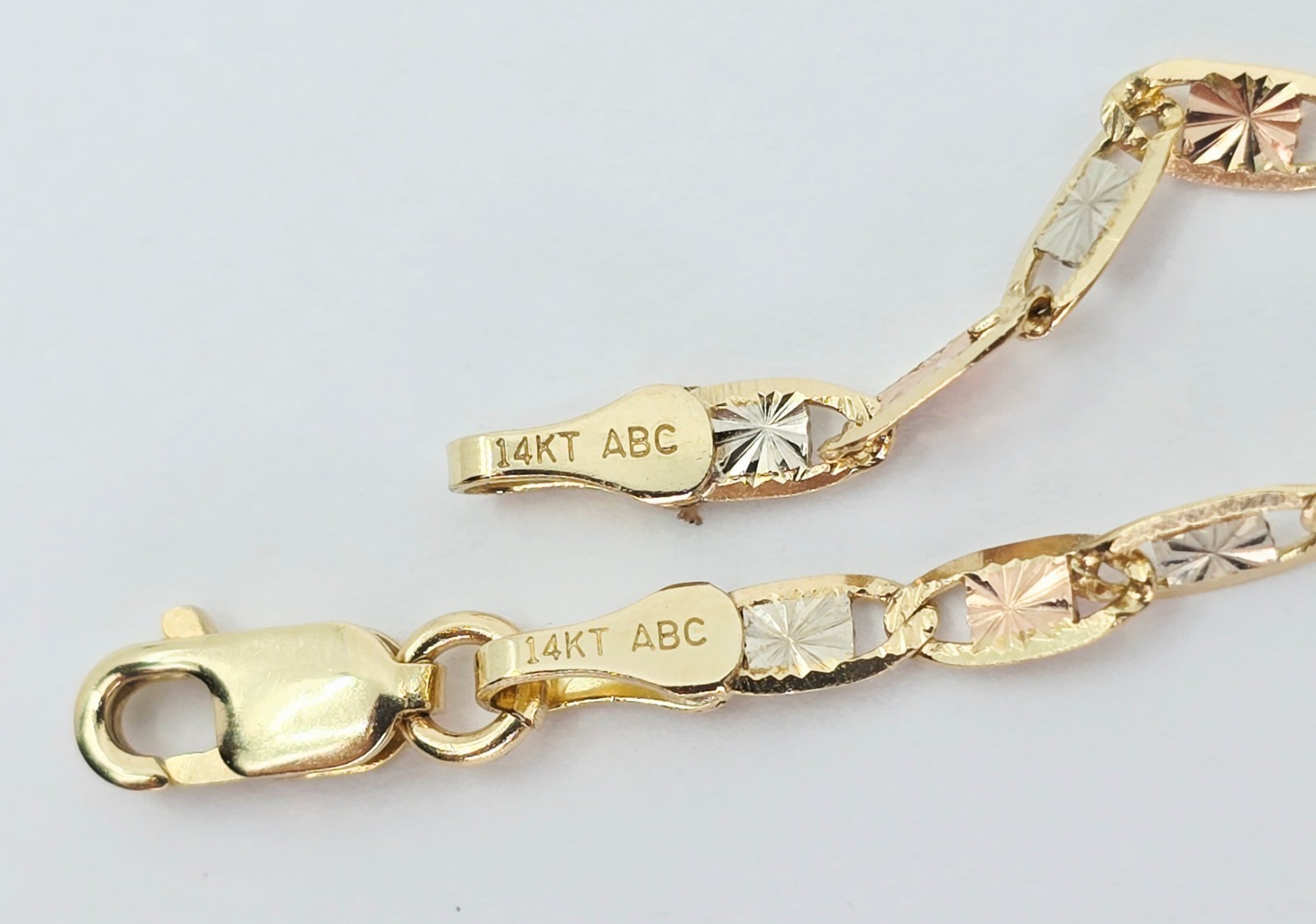 Unique 14K Tri Tone Multi Color Gold Diamond Cut Valentino Link Chain Necklace