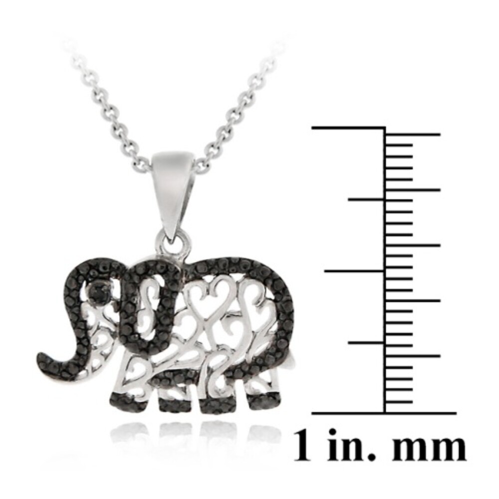 925 Silver Black Diamond Accent Elephant Necklace, 18″