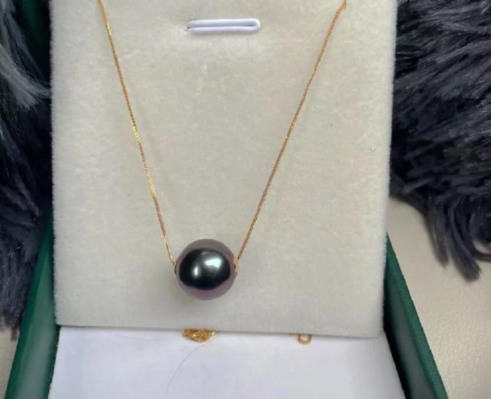 Tahitian black S925 Sterling Silver Pearl Pendant Necklace Fashion Style 9-10mm
