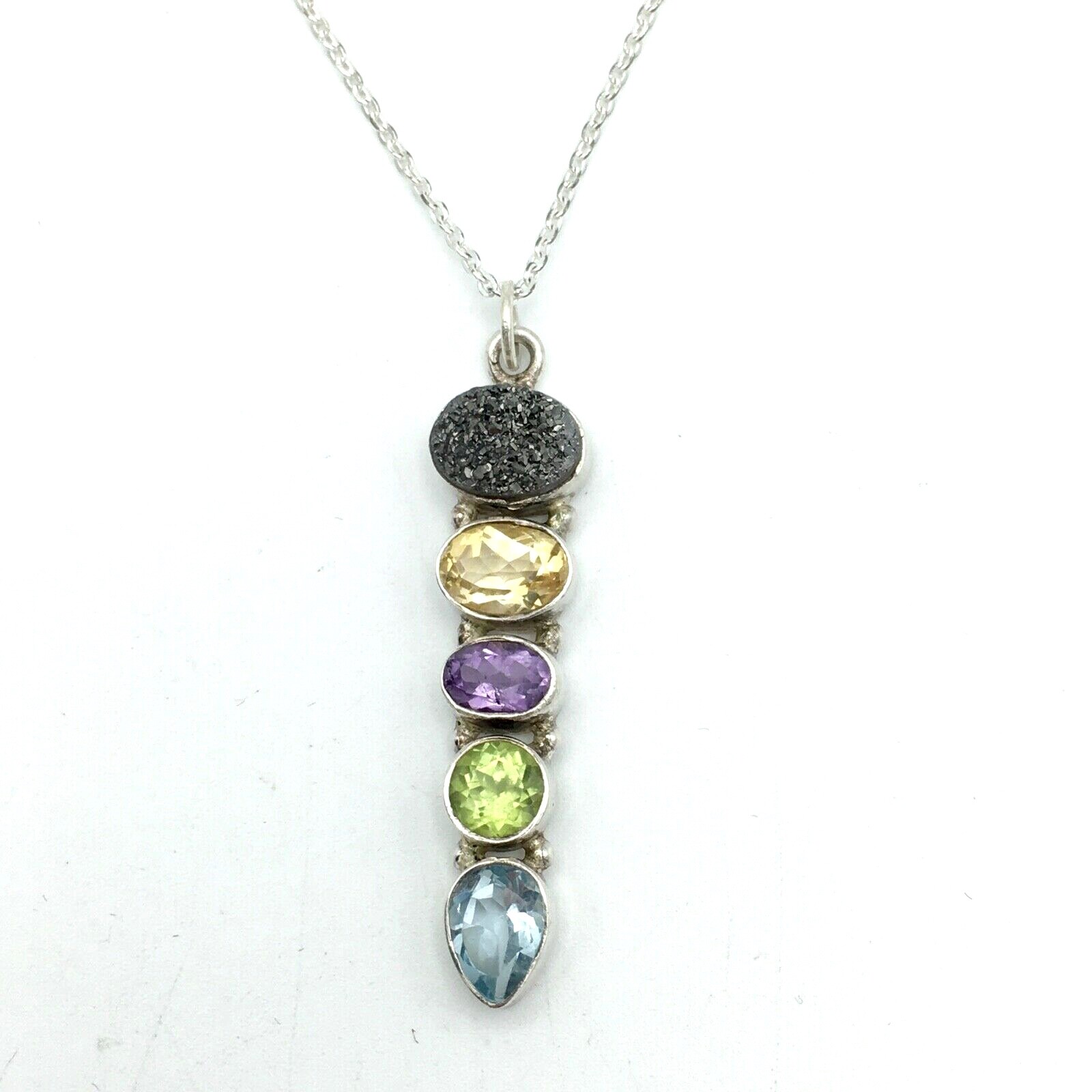 DRUZY gemstone pendant necklace – sterling silver citrine amethyst peridot topaz