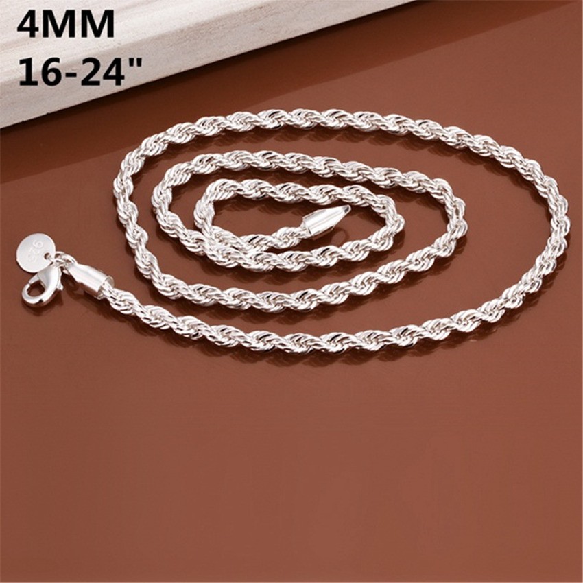 4mm Diamond Cut Solid 925 Sterling Silver Italian Rope Chain Men’s Necklace**