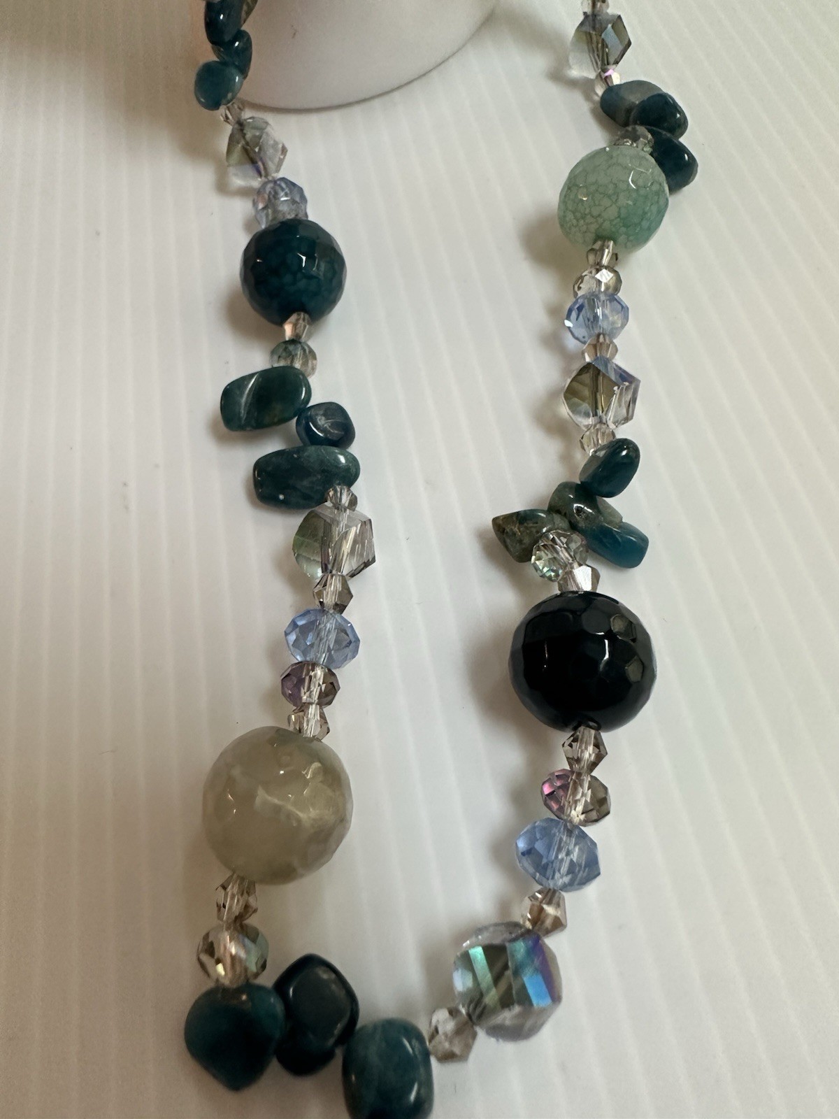 925 STERLING SILVER CLASP CHRYSOBERYL INDICOLITE STONES GREEN BLUE 34” NECKLACE