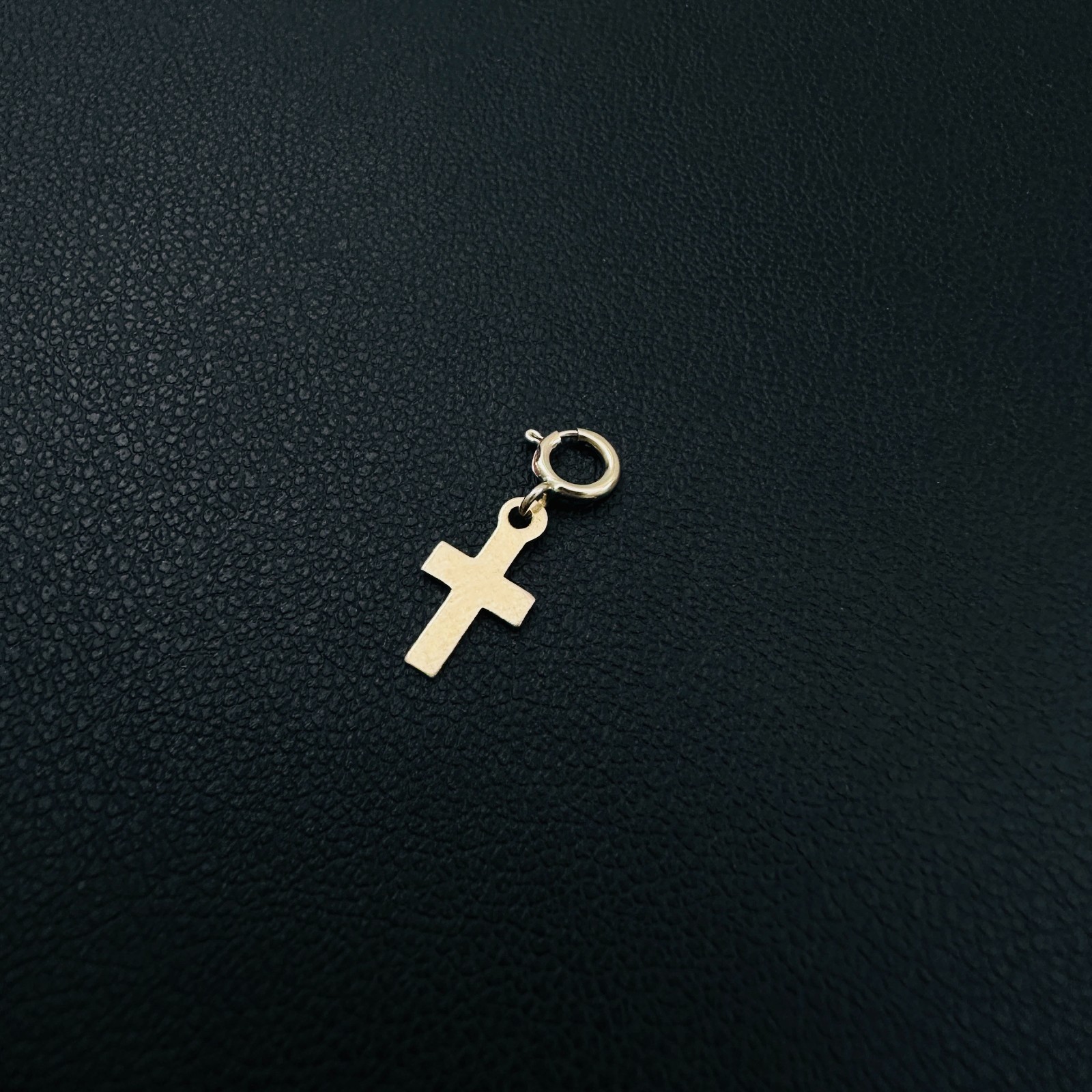 14K Solid Yellow Gold 10mm Mini Petite Cross Charm Pendant w/Spring Clasp