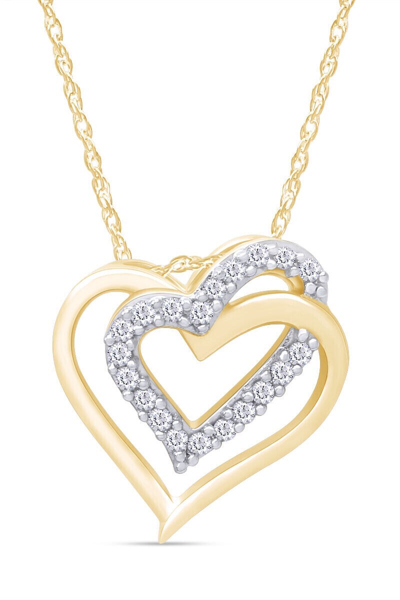 1/4ct April Birthstone Diamond Heart Pendant 10K Yellow Gold with 18″ Chain-IGI-