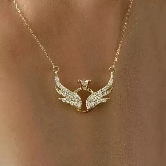 Real Moissanite 1.5Ct Round Cut Women’s Wings Pendant 14k Yellow Gold Plated