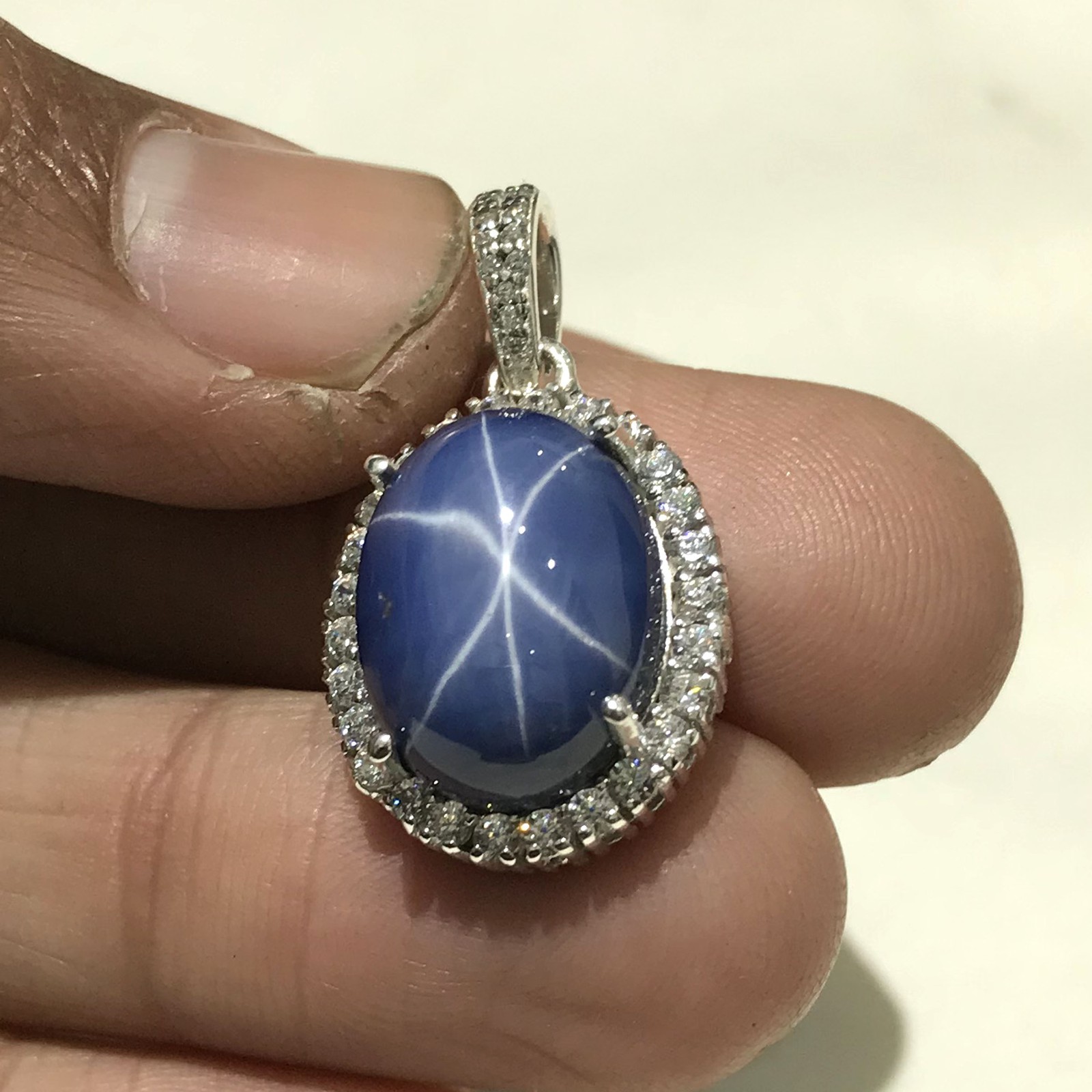 Royal Blue Star Sapphire Gemstone 16x12mm 925 Solid Sterling Silver Pendant Gift