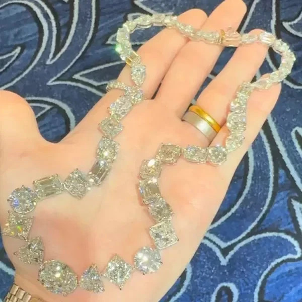 150Ctw Multi-Cut Lab Created Diamond Statement Necklace 14K White Gold Plated