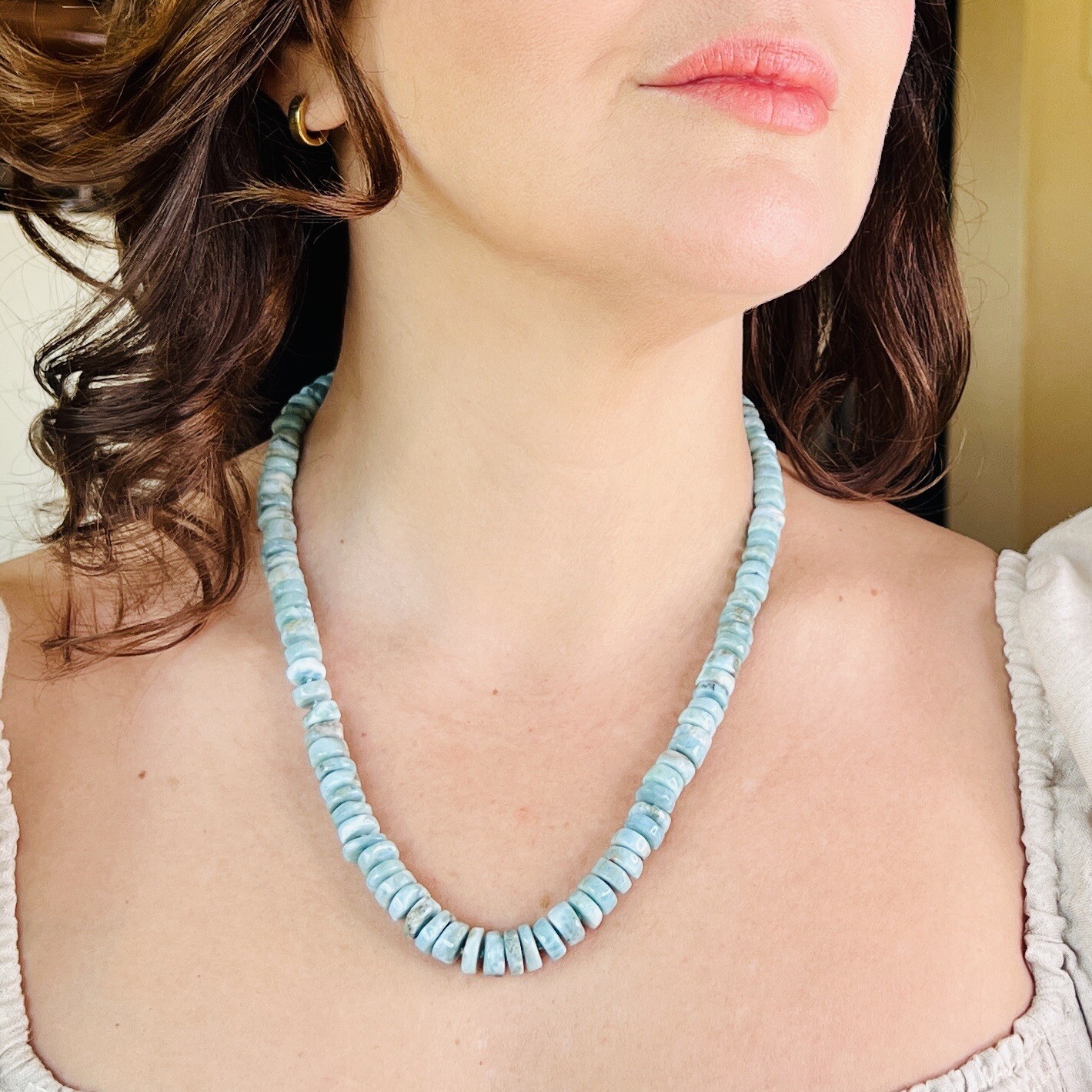 Genuine Larimar (203cts) 14k Strand/String Beaded Necklace 20″, New