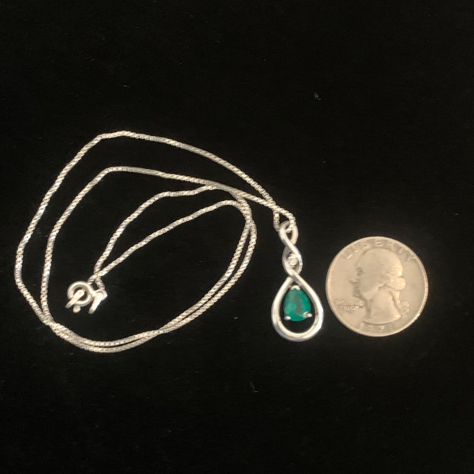 Sterling Silver Infinity Pendant Necklace Lab-Created Emerald 18″ Box Chain