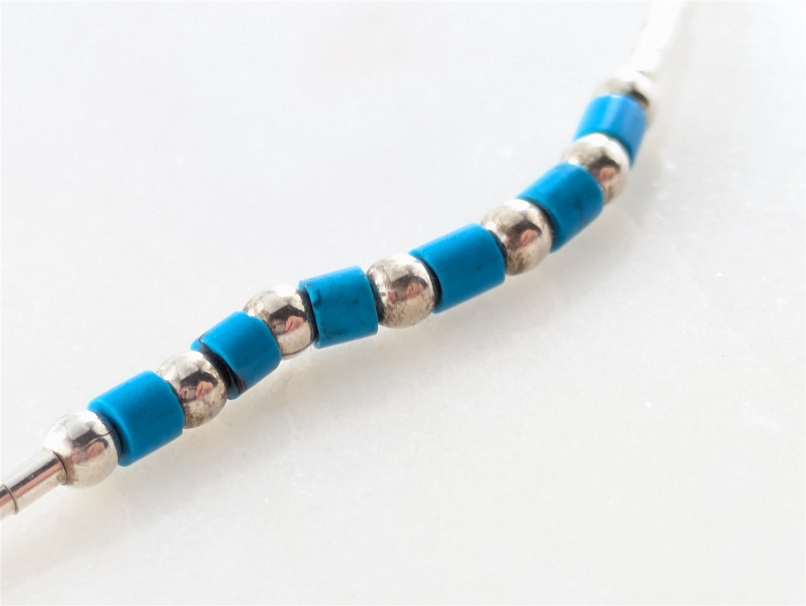 Vintage Solid Sterling Liquid Silver Beaded Turquoise Necklace 2 Grams