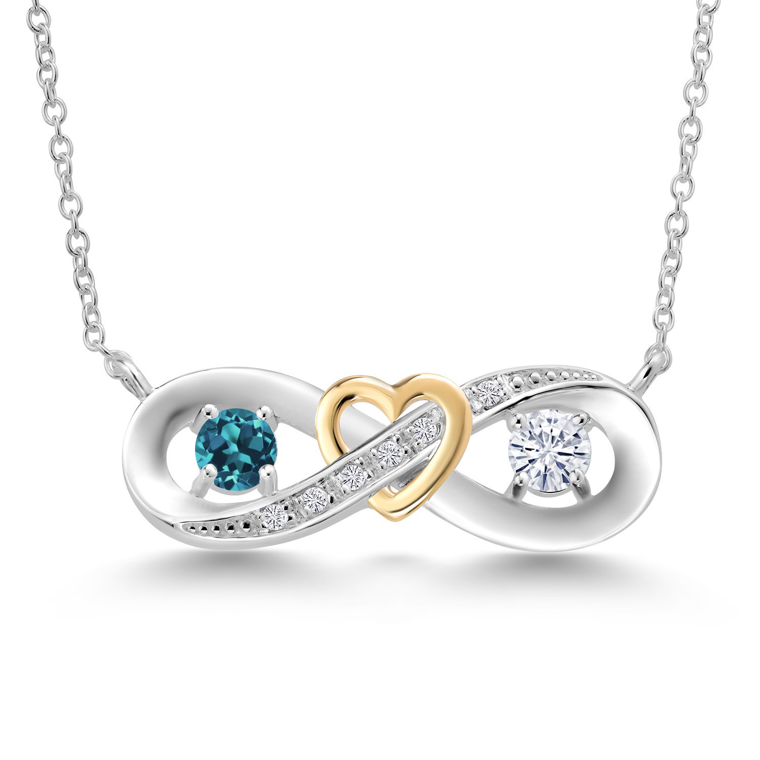 925 Silver and 10K Yellow Gold Necklace Topaz Moissanite Near Colorless (GH)