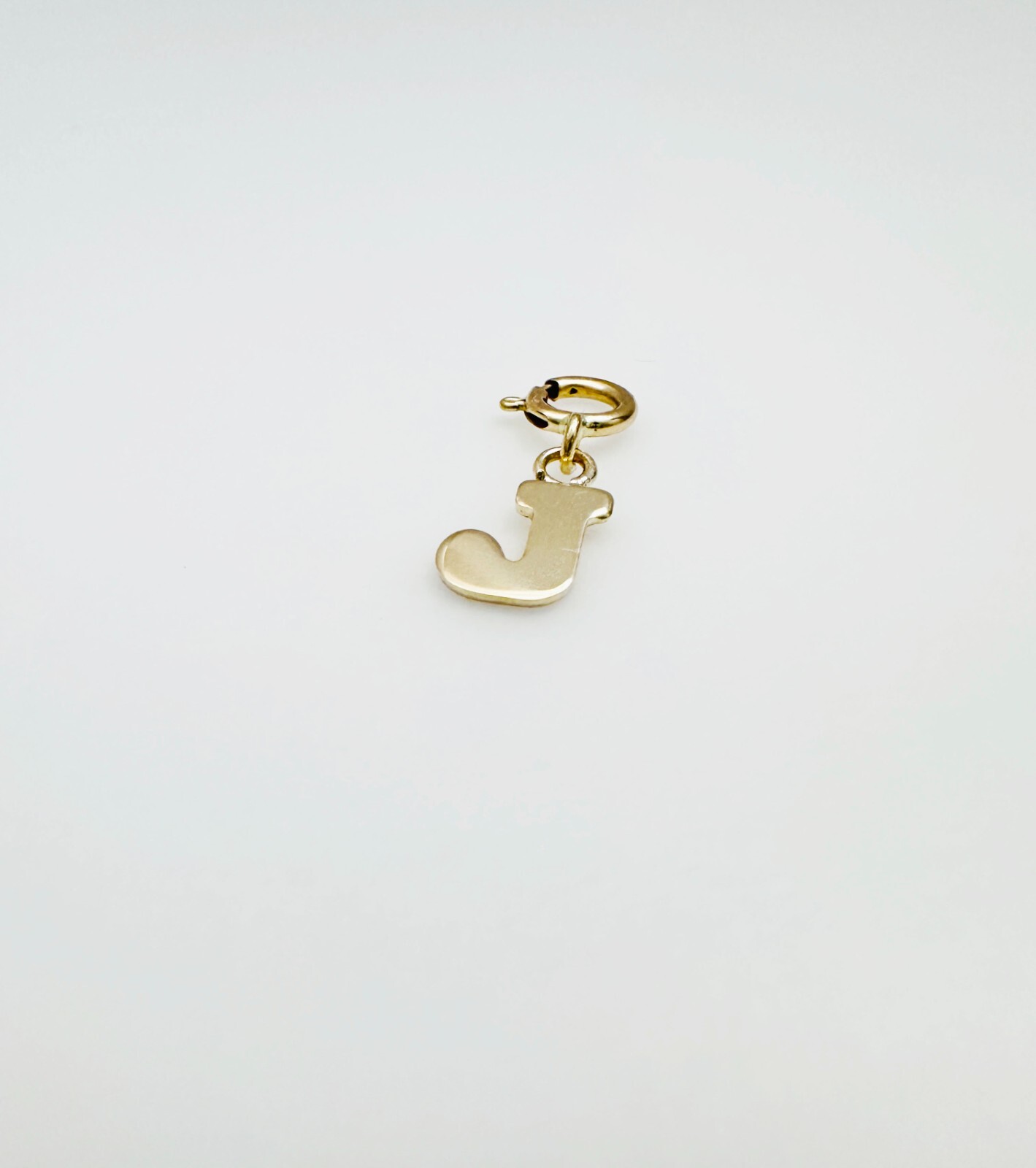14K Solid Yellow Gold Mini/Very Small ‘J’ Initial Charm Pendant w/Spring Clasp