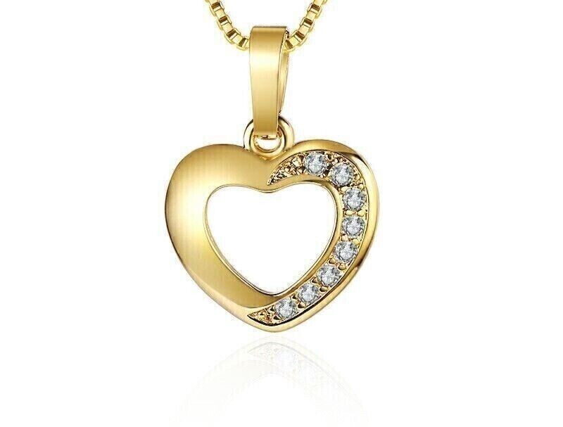 1Ct Round Cut Lab-Created Diamond Heart Pendant 18″Chain 14K Yellow Gold Plated