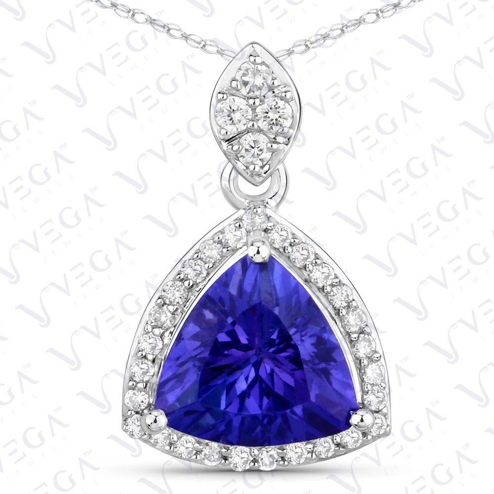 4.60Carat Trillion Natural Tanzanite & Diamond Halo Pendant 14K Solid White Gold