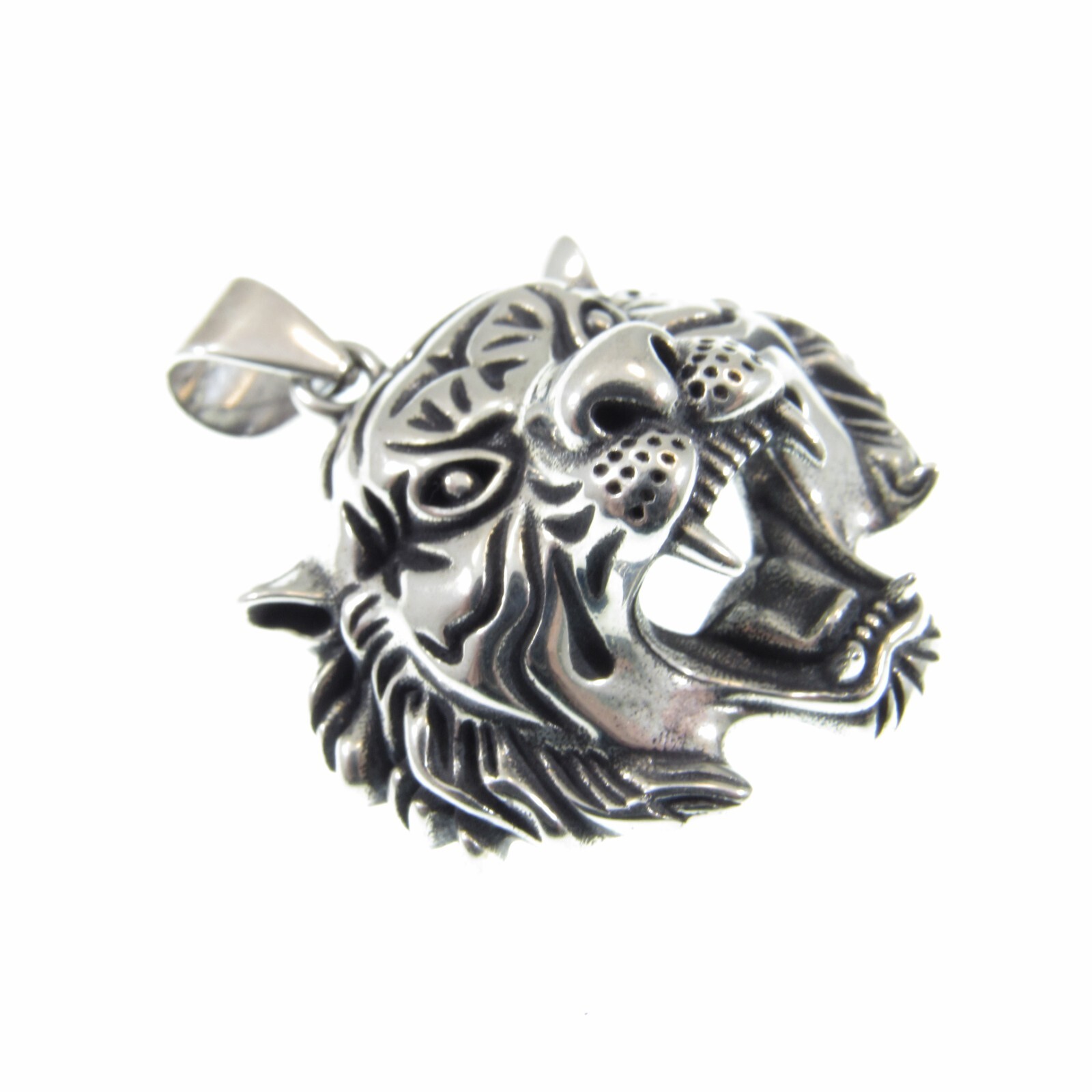 Solid 925 Sterling Silver Tiger Head Face Pendant, Spirit Animal Totem Jewelry
