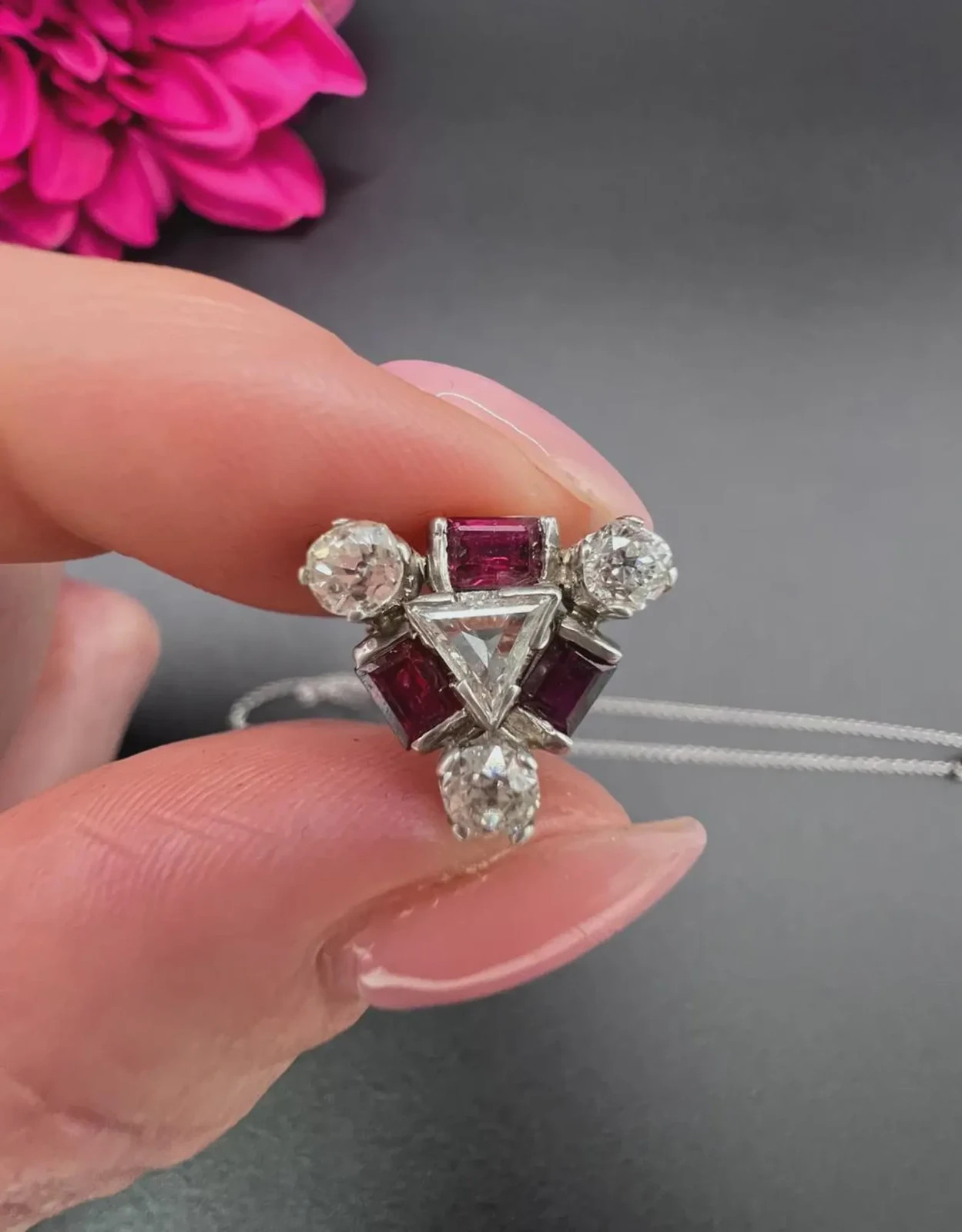 2Ct Lab Created Diamond Ruby women’s Pendant 14K White Gold Plated 18″ Chain