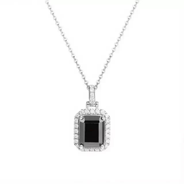 2CT Emerald Cut Black Lab Created Women’s Pendant 14K White Gold Plated