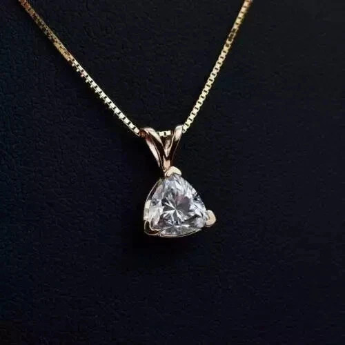 2CT Trillion Cut Lab Created Diamond Solitaire Pendant 14K Yellow Gold Plated